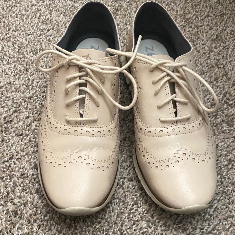 Cole Haan Beige Perforated Leather Shoes